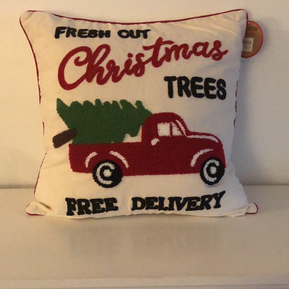 Fresh Cut Christmas Tree Red Truck NWT cushion/pillow cover with embroidered 18